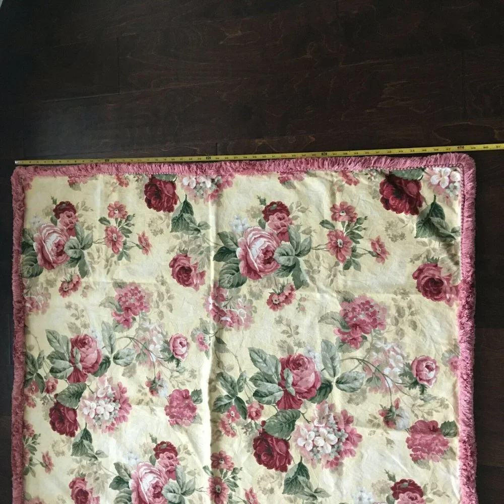 Vintage Rose Floral Fringe Upholstery Tablecloths Fabric French Cottage